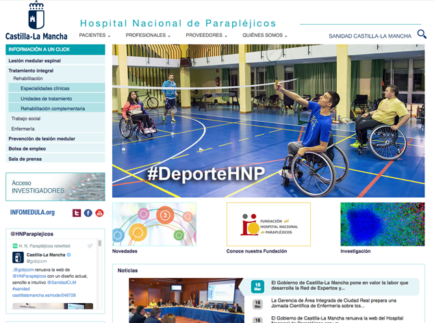 Imagen de la nueva web de la Junta en el Hospital de Parapléjicos