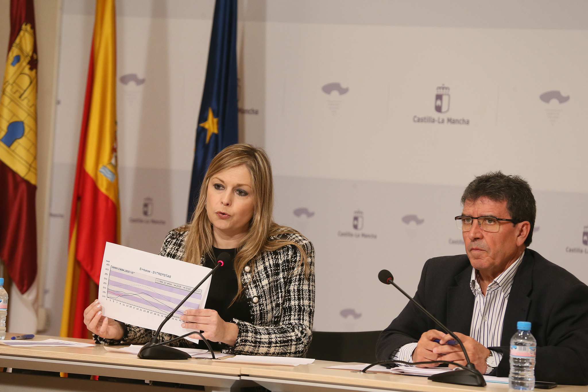 La consejera de Fomento, Elena de la Cruz; junto con el director general del Agua, Antonio Luengo