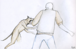 Ilustración de un perro peligroso atacando