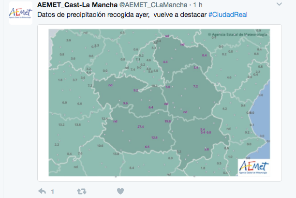 Las lluvias en CLM según mapa de la Aemet