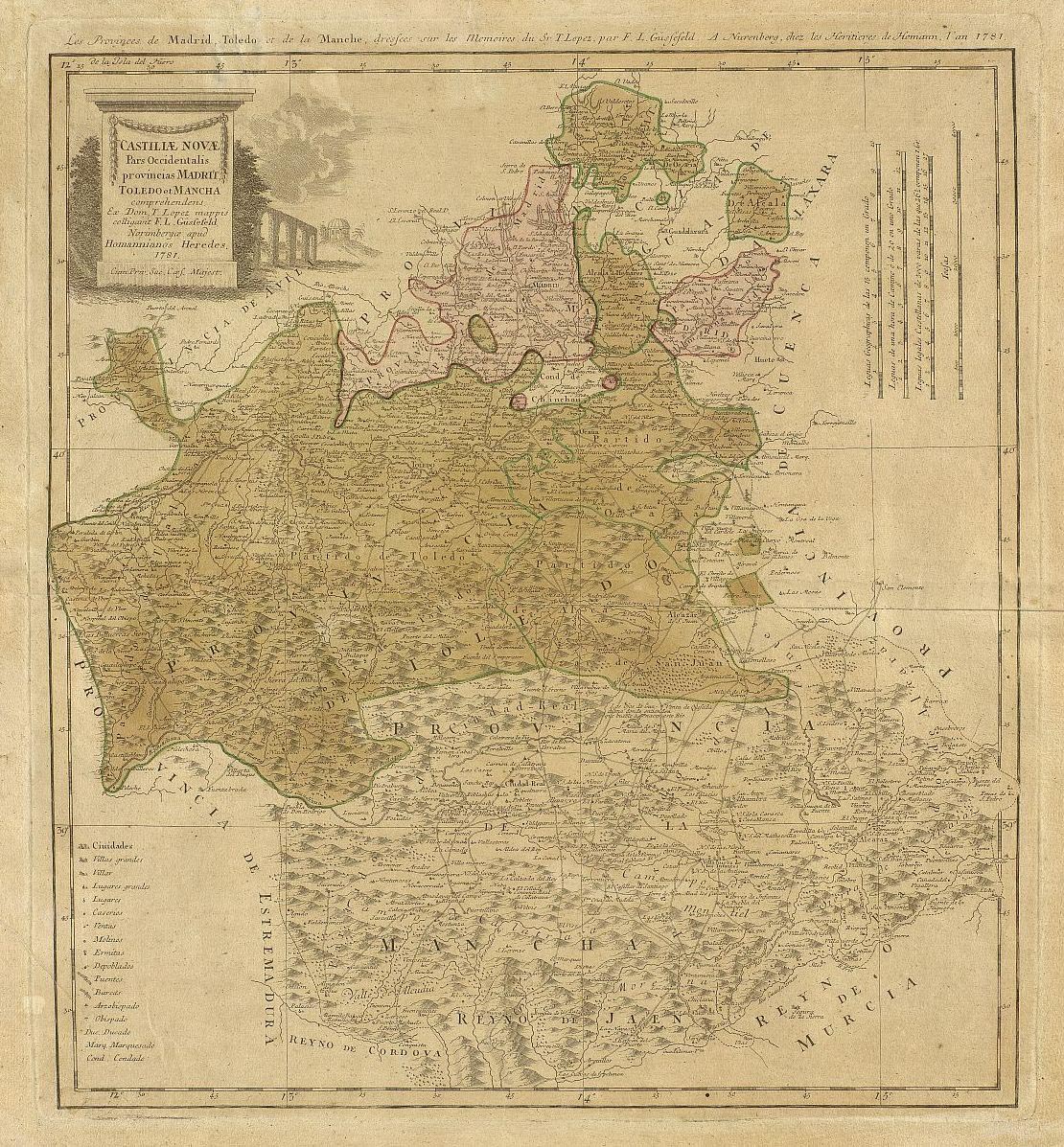 Mapa de Madrid, Toledo y La Mancha de 1781.