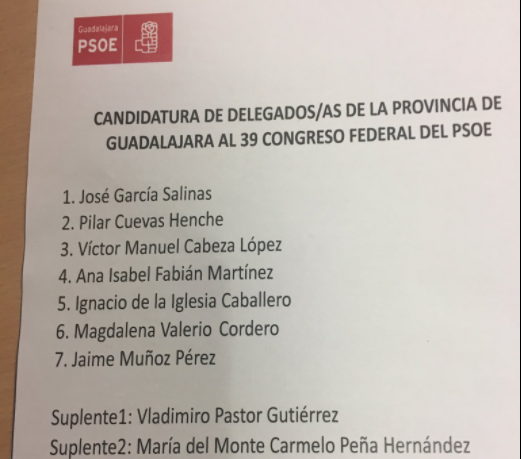 Lista de representantes PSOE de Guadalajara para ir al Congreso Federal