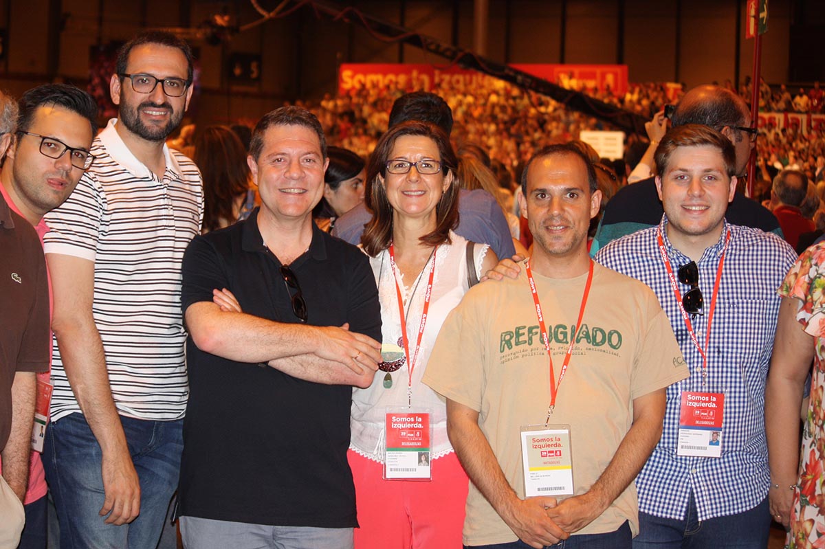 Page, con Sergio Gutiérrez (a su derecha), Pablo Bellido (a su izquierda, secretario general del PSOE Guadalajara) y Nacho Hernando, portavoz del Gobierno regional