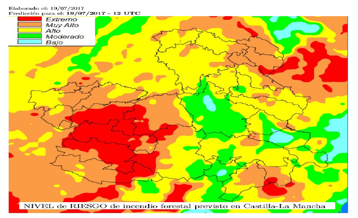 Mapa del riesgo de incendios en CLM.