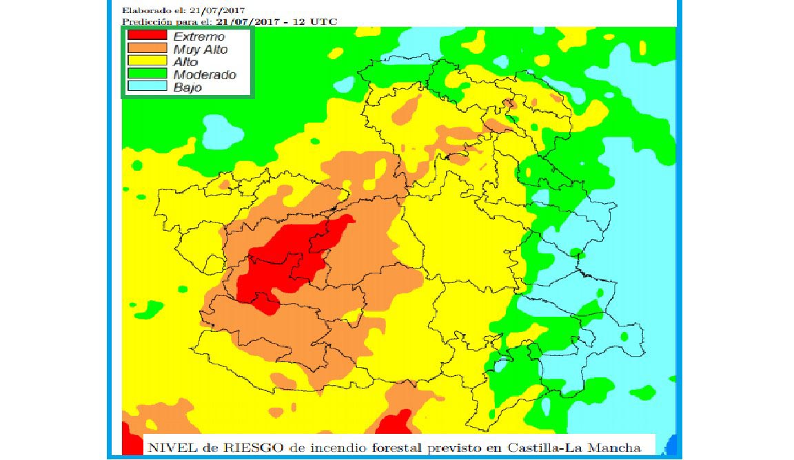 Mapa del riesgo de incendios publicado por Aemet.