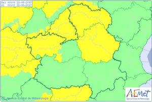 Mapa de la Aemet de alerta amarilla en Castilla-La Mancha