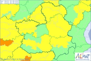 Mapa de avisos de Aemet para el miércoles 23 de agosto. Alerta amarilla