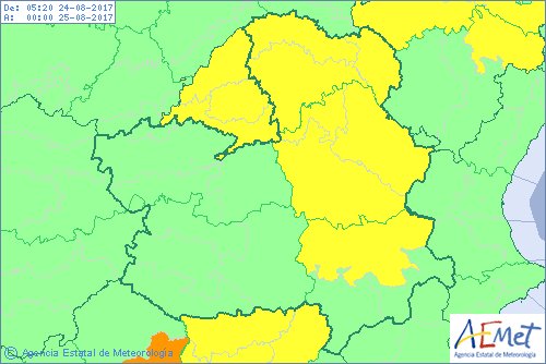 Mapa de avisos de Aemet del 24 de agosto.