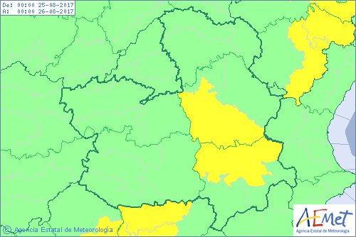 Avisos de la Aemet para Castilla-La Mancha.