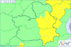 Mapa de avisos por tormenta de la Aemet para el sábado 16 de agosto.