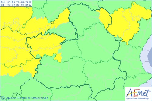 Mapa de aviso de Aemet para el domingo 27 de agosto.