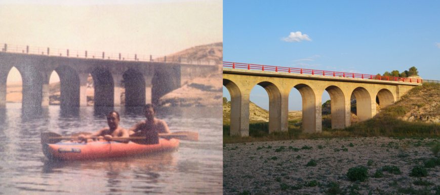 Comparativa años 70/2017 en el embalse de Buendía en "los puentes" de Villalba del Rey (Cuenca). Entrepeñas y Buendía