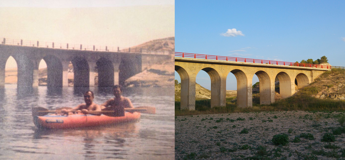 Comparativa años 70/2017 en el embalse de Buendía en "los puentes" de Villalba del Rey (Cuenca). Entrepeñas y Buendía