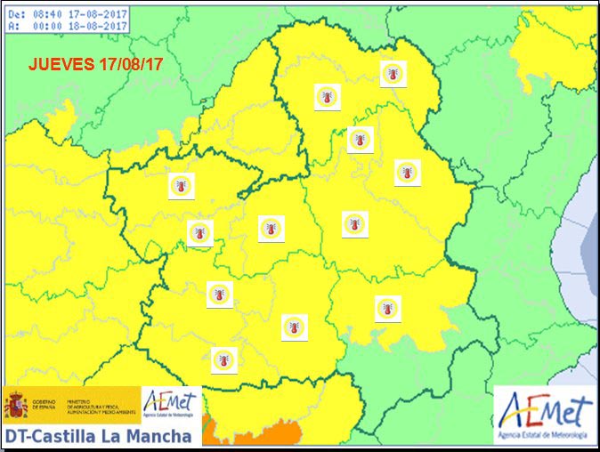 Mapa de avisos por altas temperaturas.