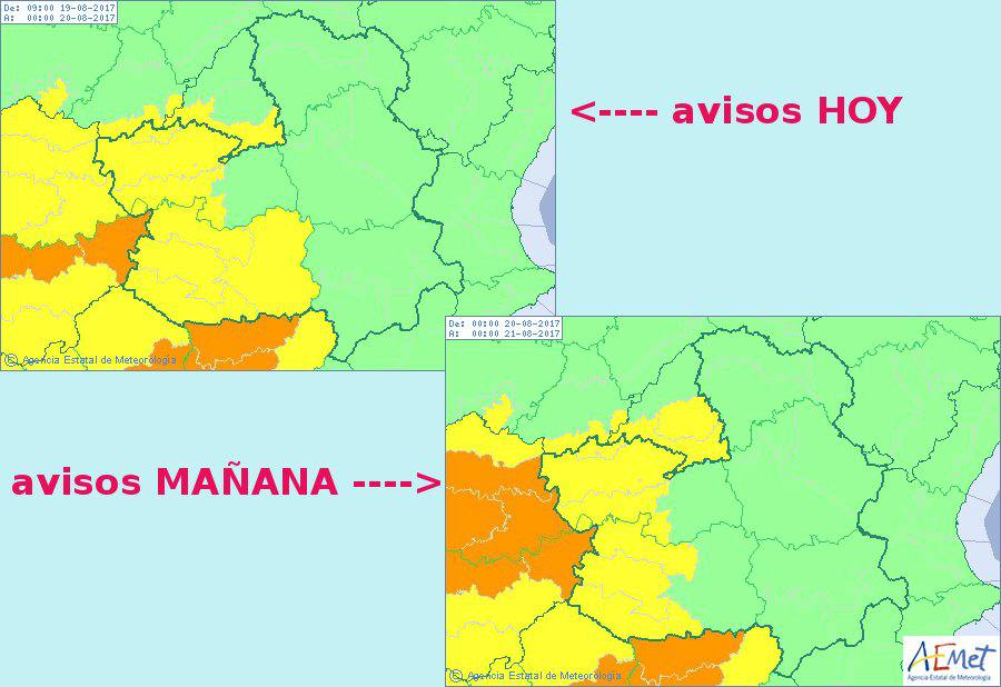 Mapa de avisos por altas temperaturas.