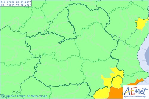 Mapa de avisos por temperaturas máximas.