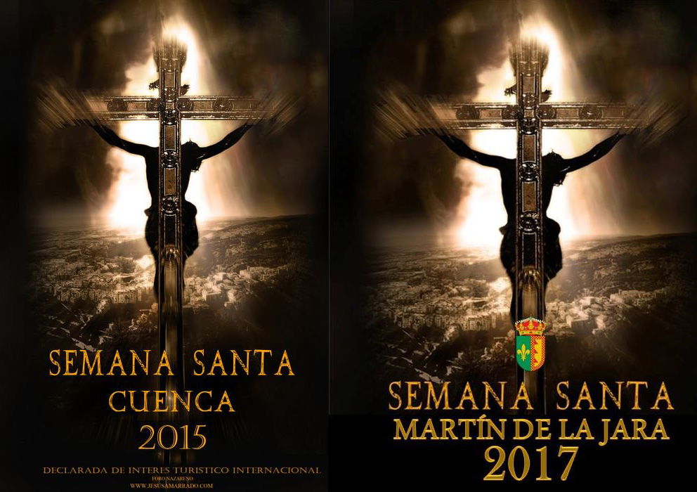 Comparativa de los carteles de Semana Santa en Cuenca en 2015 y y en Martín de la Jara (Sevilla) en 2017.