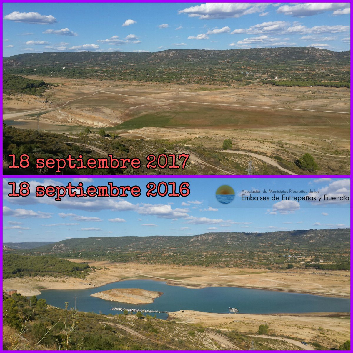 Comparativa del embalse de Entrepeñas en 2016 y 2017.