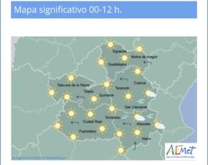 Mapa de la Aemet para CLM, con subida de temperaturas