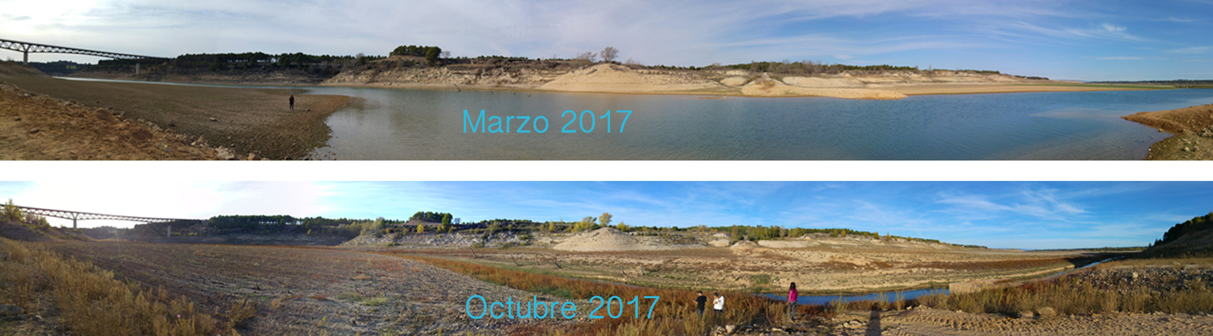 Comparativa en el embalse de Buendía a la altura del punte de Alcocer. Entrepeñas y Buendía