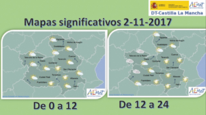 Mapa del tiempo para el 2 de noviembre en Castilla-La Mancha. Fuente: Aemet