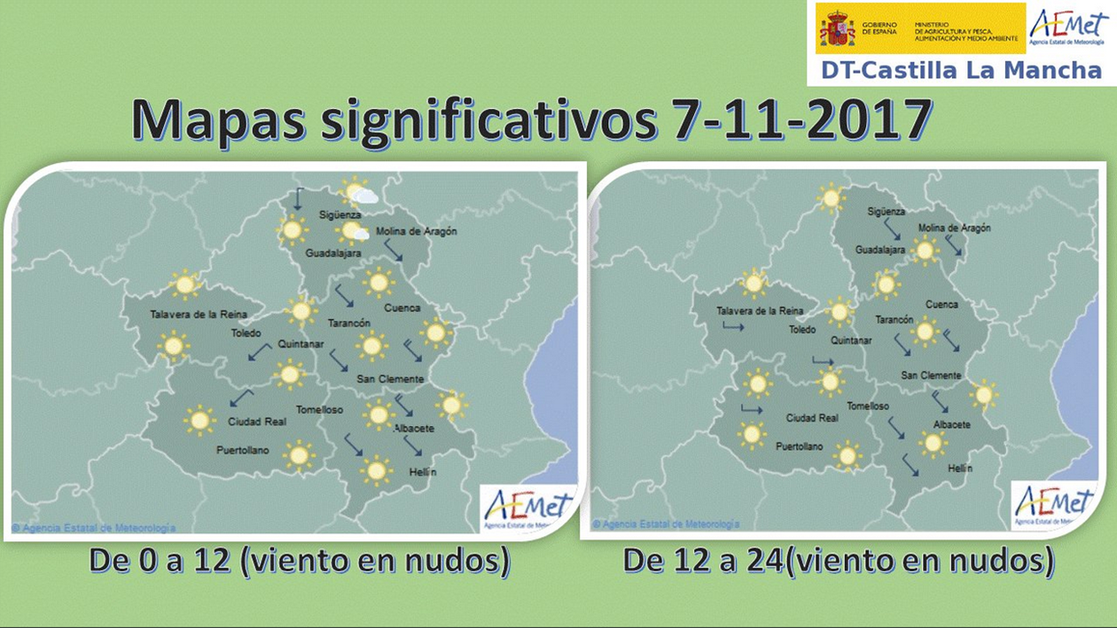 Mapa del tiempo para el 7 de octubre en Castilla-La Mancha. Fuente: Aemet.