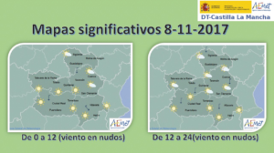Mapa del tiempo pra el 8 de noviembre en Castilla-La Mancha. Fuente: Aemet.
