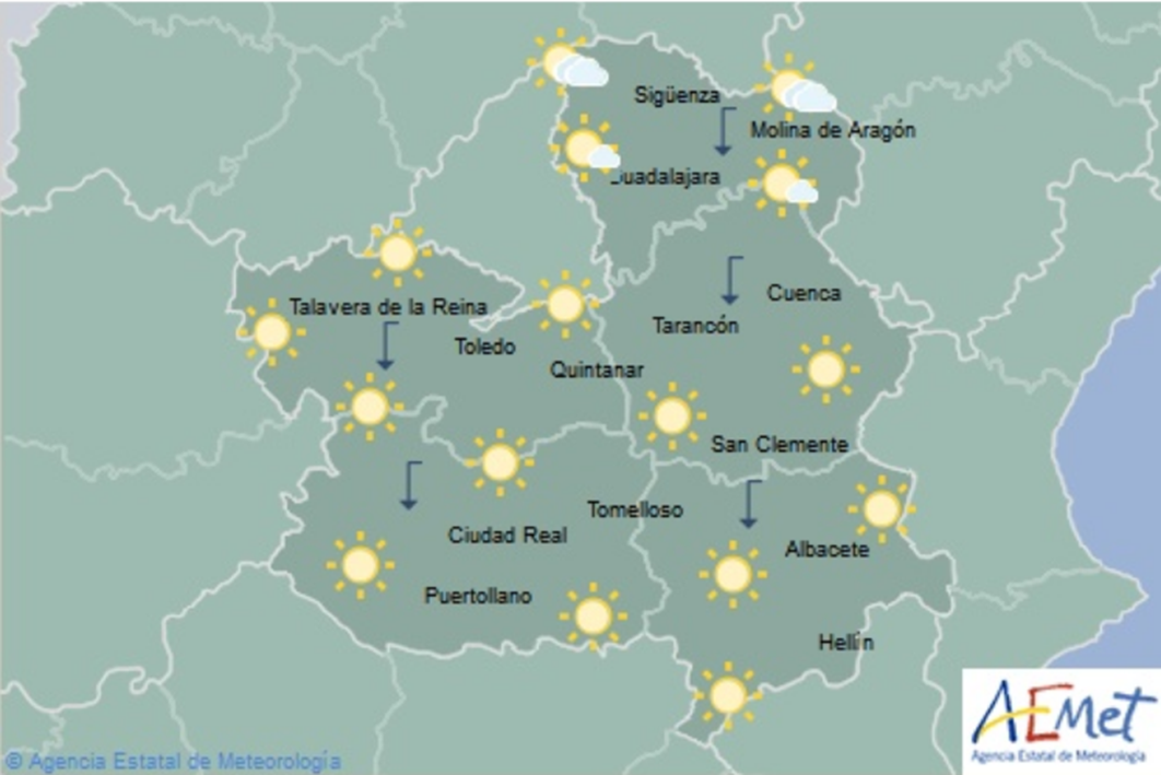 Mapa del tiempo para el 13 de noviembre en Castilla-La Mancha. Fuente: Aemet