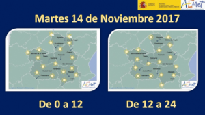 Mapa del tiempo para el 14 de noviembre en Castilla-La Mancha. Fuente: Aemet