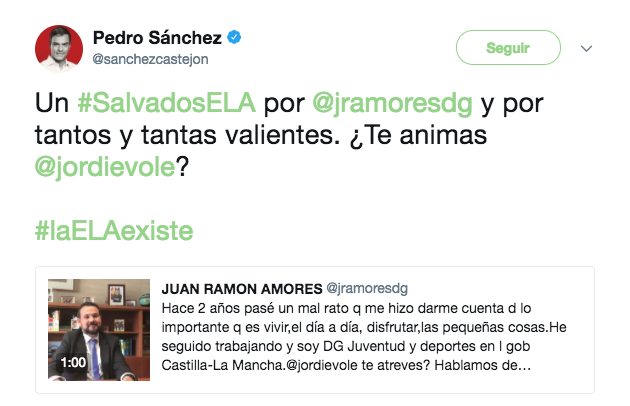 Tuit de Pedro Sánchez sobre Juan Ramón Amores