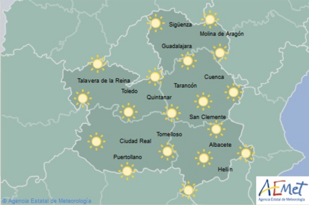 Mapa del 20 de noviembre en Castilla-La Mancha. Fuente: Aemet.