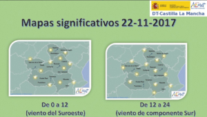Mapa del tiempo para el 22 de noviembre en Castilla-La Mancha. Fuente: Aemet.