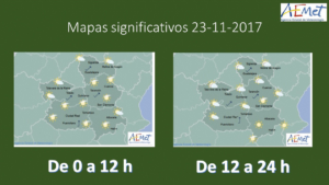 Mapa del tiempo para el 23 de noviembre en Castilla-La Mancha. Fuente: Aemet.