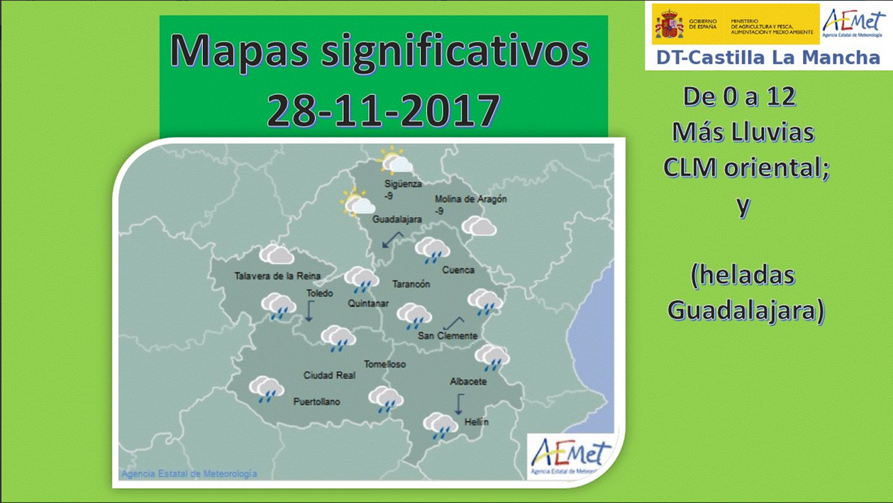 Mapa del teimpo para Castilla-La Mancha. Fuente: Aemet