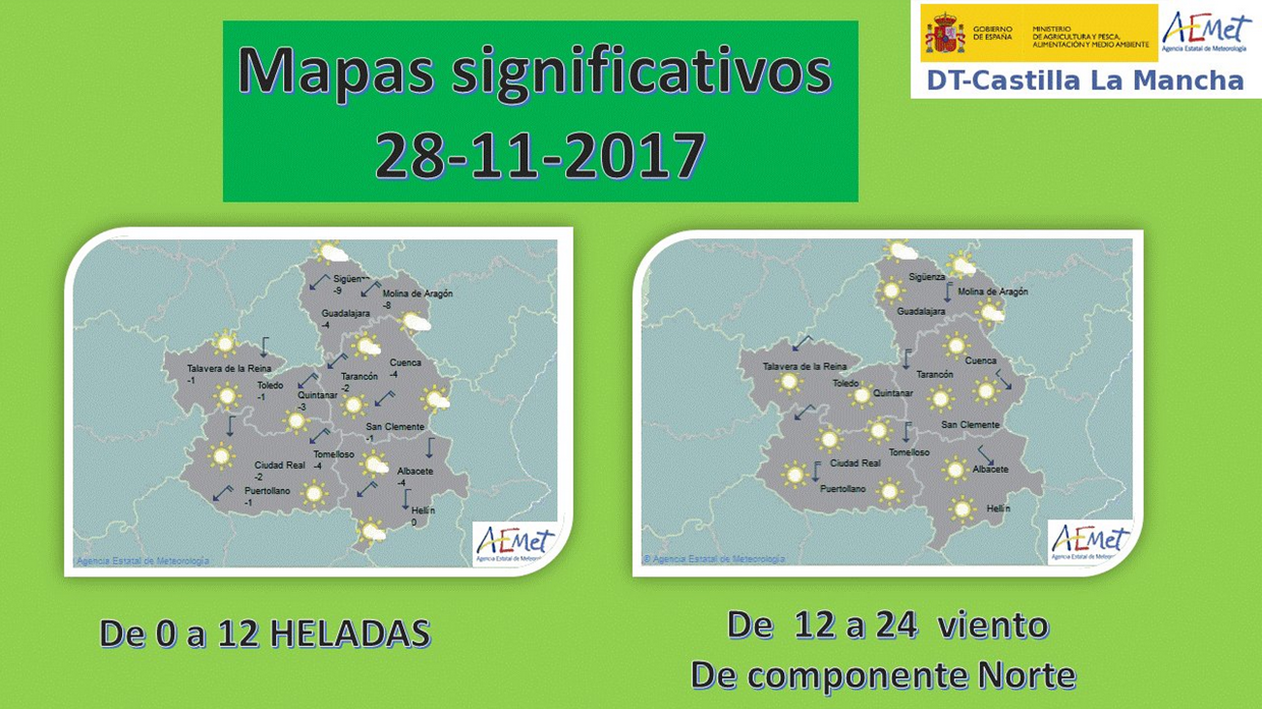 Mapa del tiempo para el jueves 30 en Castilla-La Mancha. Fuente: Aemet
