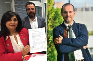 A la izquierda, Ana Fabián (y tras de ella José Luis Blanco); y a la derecha, Pablo Bellido. PSOE de Guadalajara