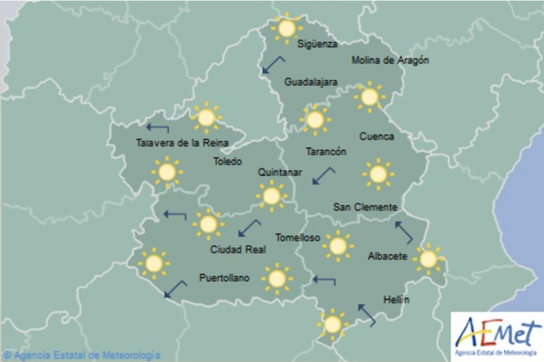 Mapa del tiempo para el 5 de diciembre en Castilla-La Mancha. Fuente: Aemet