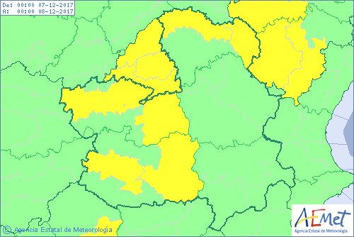 Mapa de avisos en Castilla-La Mancha el 6 de diciembre. temperaturas