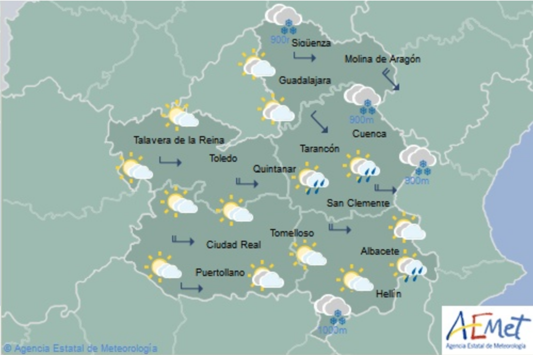 Mapa del tiempo para el 11 de enero en Castilla-La Mancha. Fuente: Aemet.