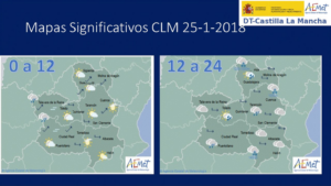 Previsión del tiempo para el 25 de enero en Castilla-La Mancha. Fuente: Aemet.