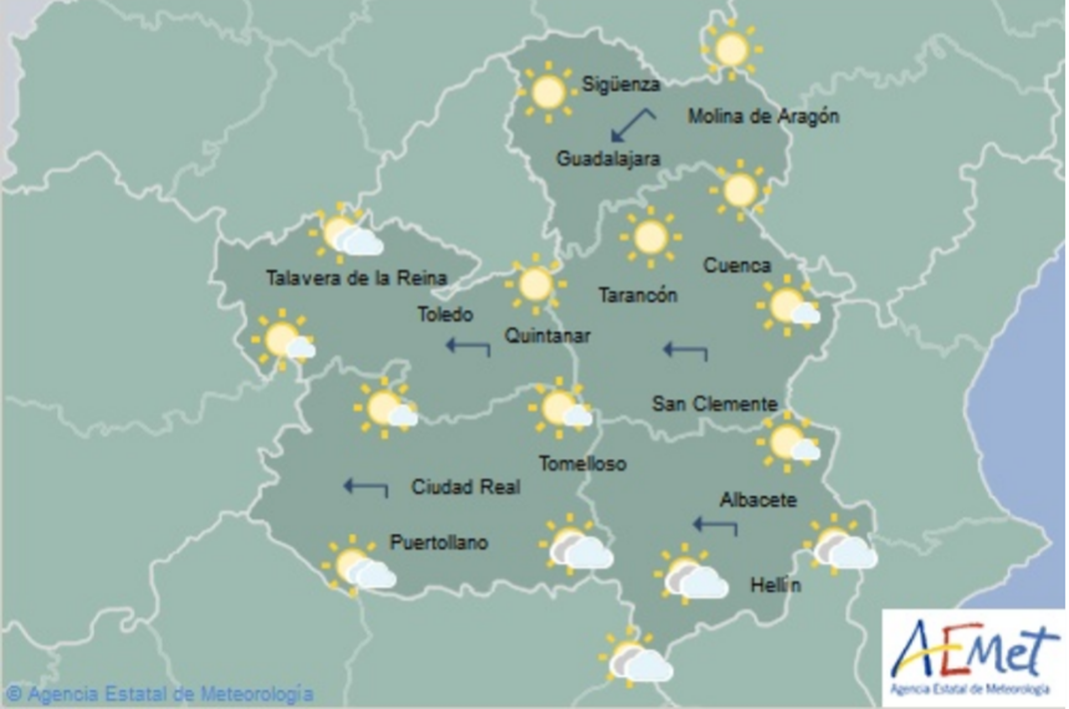 Predicción para el 30 de enero en Castilla-La Mancha. Fuente: Aemet.