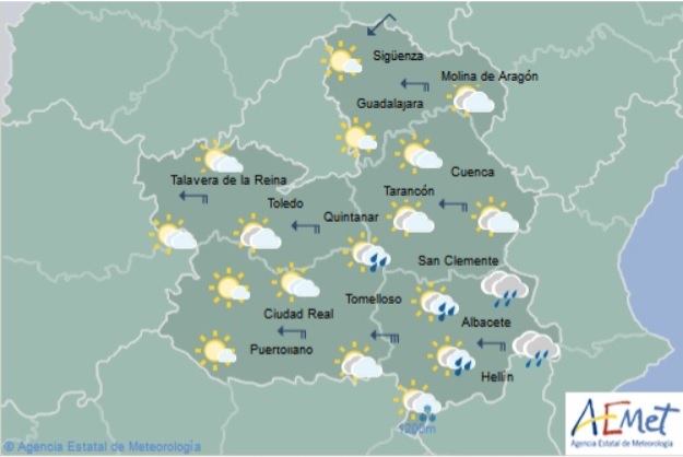 Previsiones de la Aemet para hoy desde las 12 horas hasta las 24 horas. lluvias