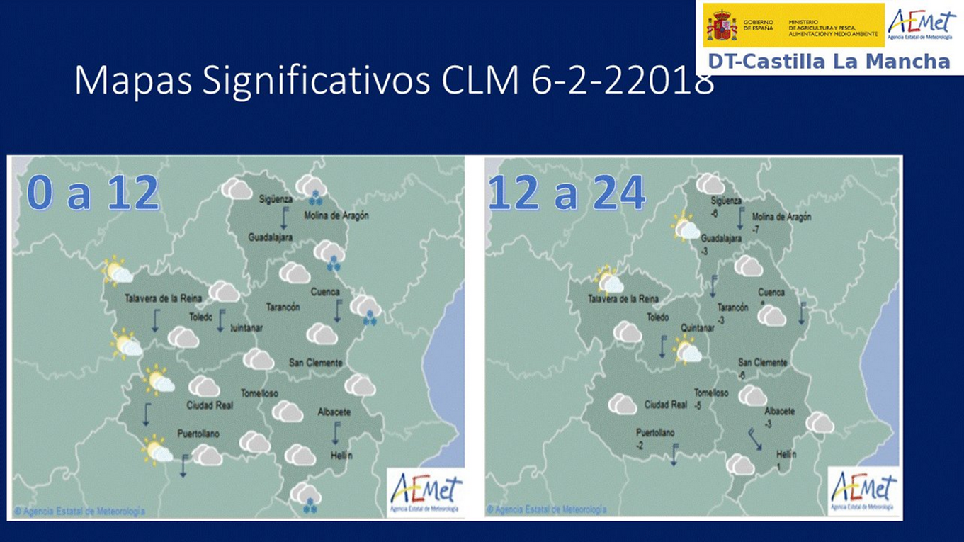 Previsión para el 6 de febrero en Castilla-La Mancha. Fuente: Aemet.