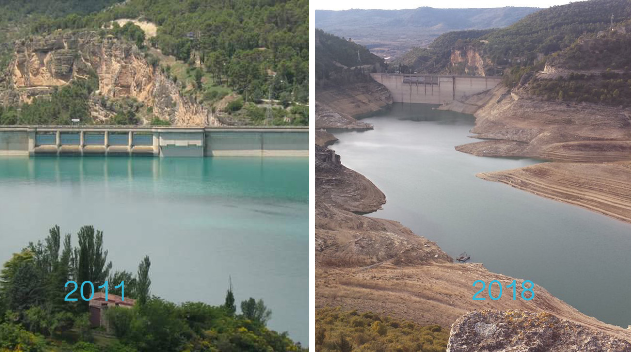 Comparativa en el embalse de Entrepeñas de los años 2011 y 2018. cabecera del Tajo