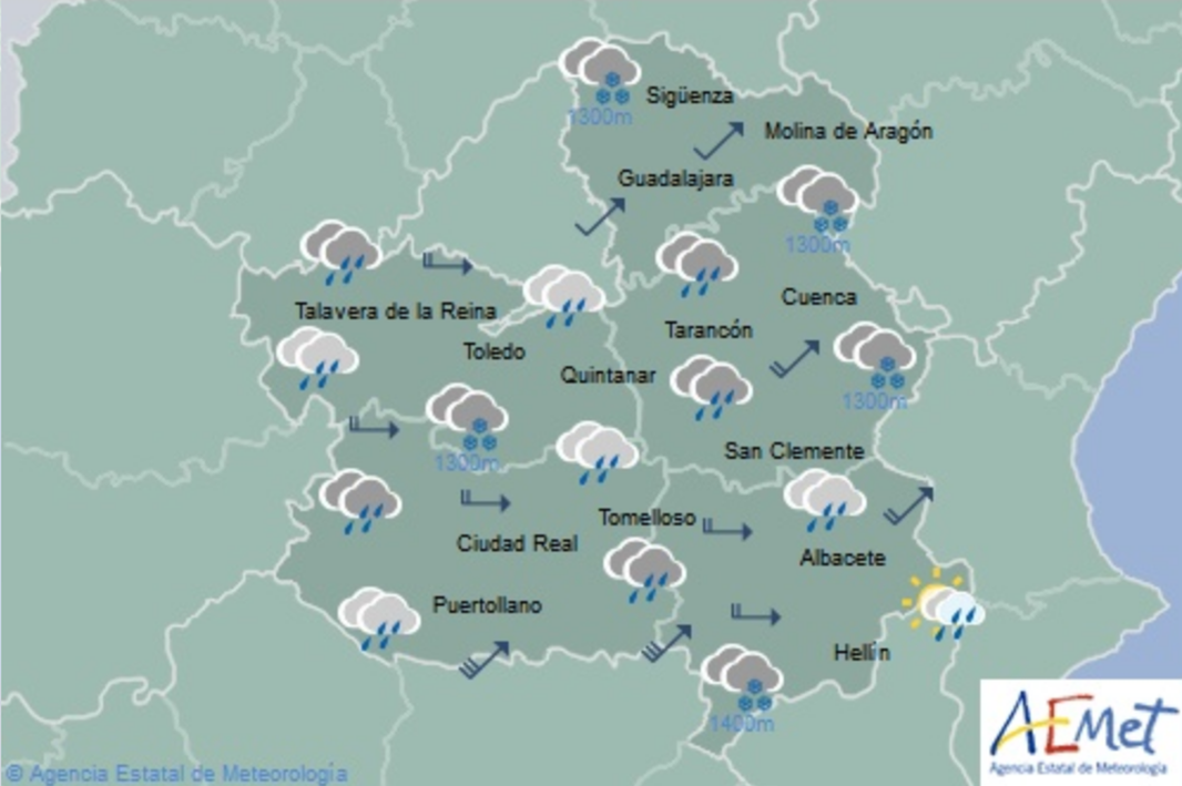 Previsión del tiempo para el 5 de marzo en Castilla-La Mancha. Fuente: Aemet.
