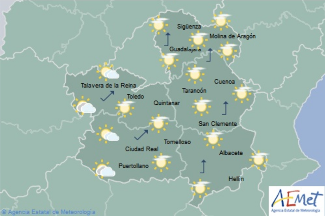 Previsión del tiempo para el 7 de marzo en Castilla-La Mancha. Fuente: Aemet.