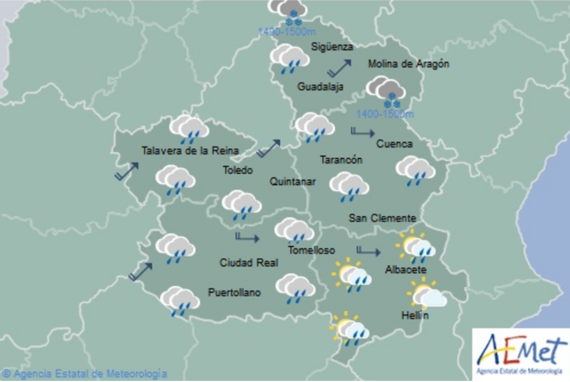 Previsión del tiempo para el 23 de marzo en Castilla-La Mancha. Fuente: Aemet.