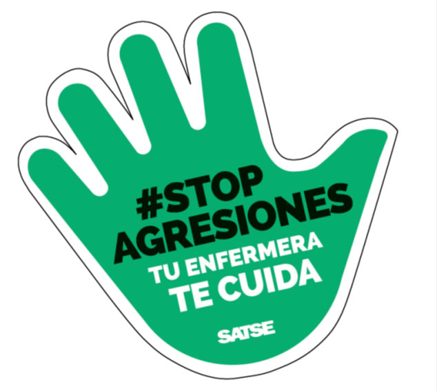 Pegatina de la campaña "stop agresiones", de Satse