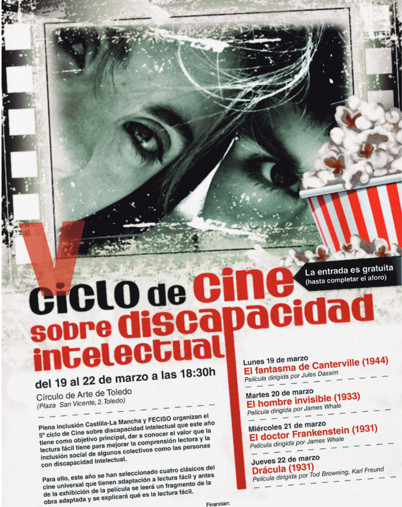 Cartel del Ciclo de Cine sobre Discapacidad Intelectual organizado por Plena inclusión Castilla-La Mancha.