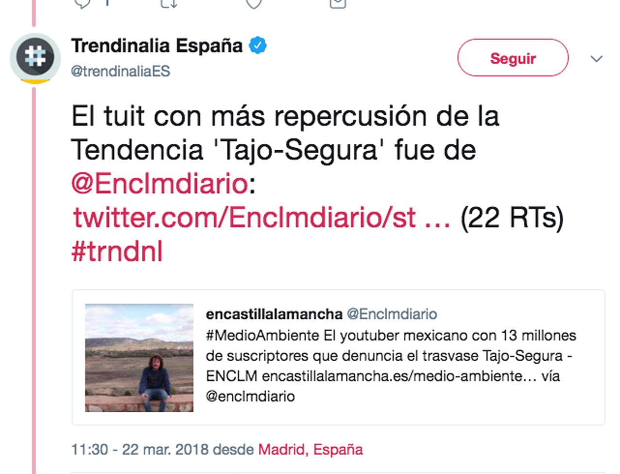 El tuit de Trendinalia España.